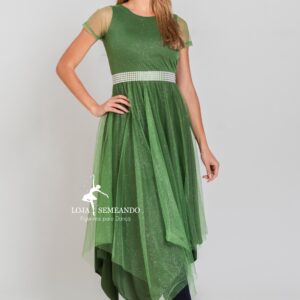 Vestido Tule Cristal Verde Oliva