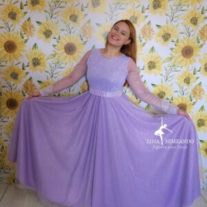 Vestido Excelência Lilás com Branco