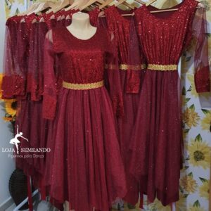Vestido Excelência Vinho (Saias Duplas 4 Pontas)