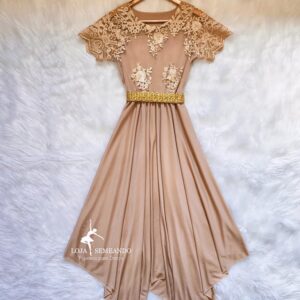 Vestido Nude 4 pontas com Tule Bordado Dourado