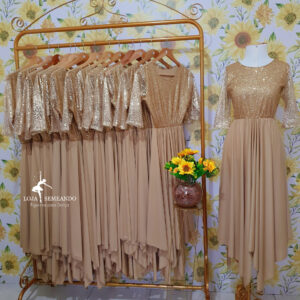 Vestido Elegance Nude e Dourado